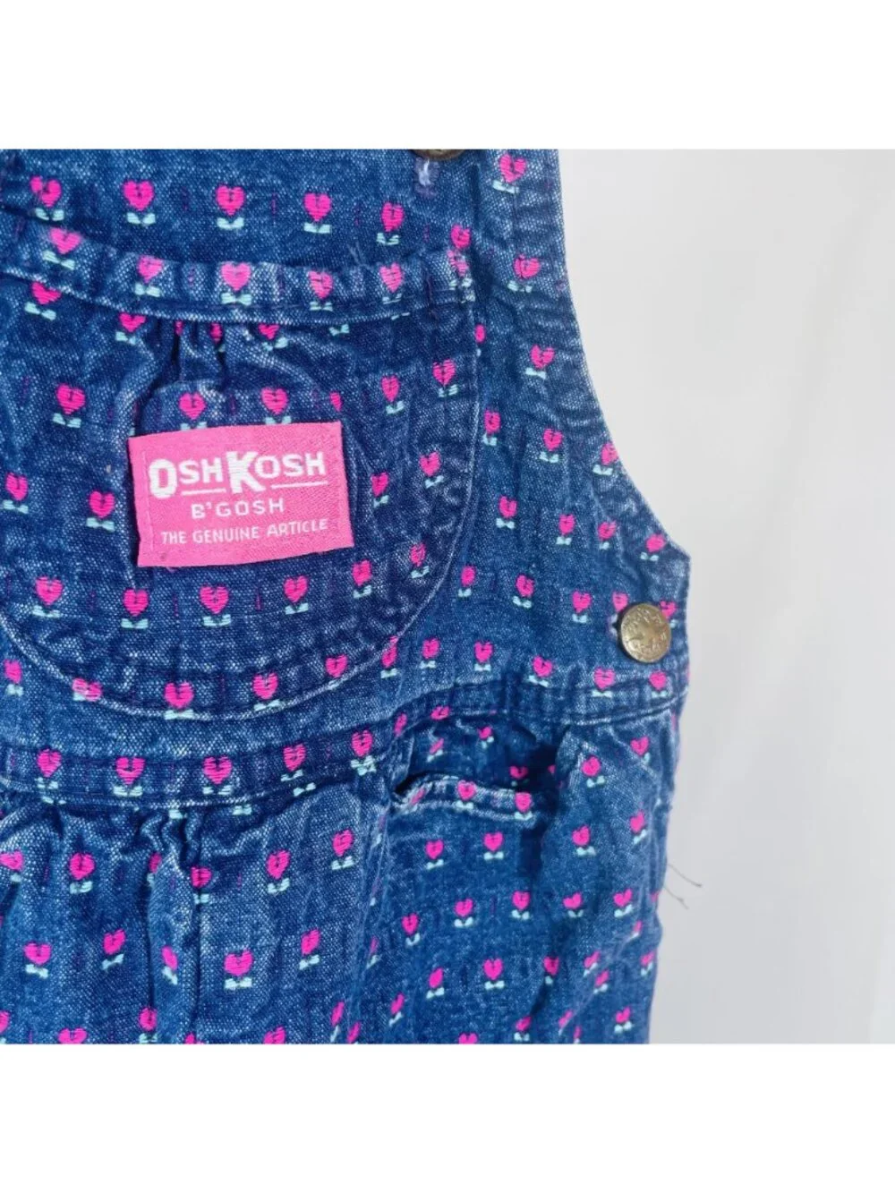 Vintage Oshkosh Girls Tulip Floral Embroidered Dark Wash Denim Overalls 4